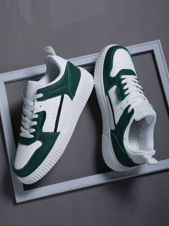 Men's Sports Shoes With Lace-up, Forest Green Skate Shoes, Men's Sneakers