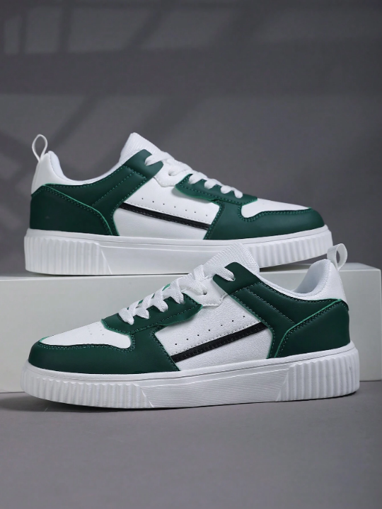 Men's Sports Shoes With Lace-up, Forest Green Skate Shoes, Men's Sneakers