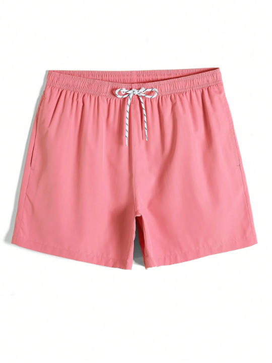 Manfinity Swimmode Men'S Solid Color Drawstring Waist Beach Shorts