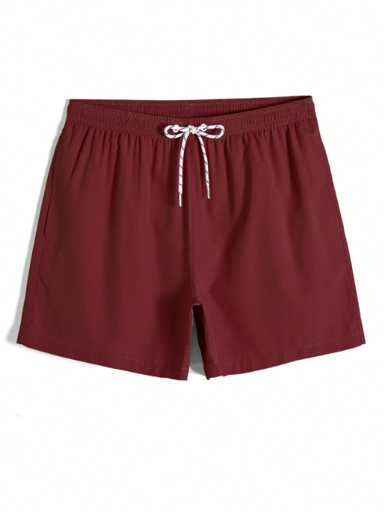 Manfinity Swimmode Men's Solid Color Drawstring Waist Beach Shorts