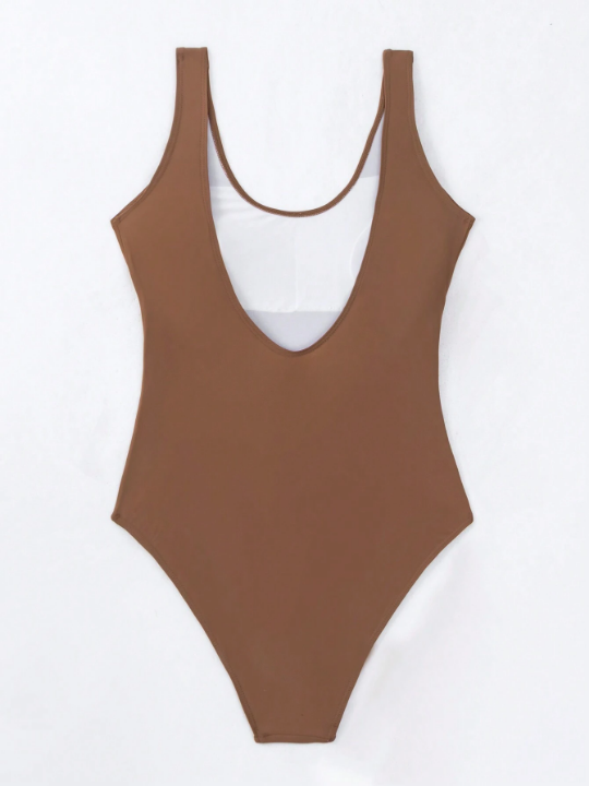 Swim Basics Ladies' Solid Color One-Piece Swimsuit With Large Open Back Design