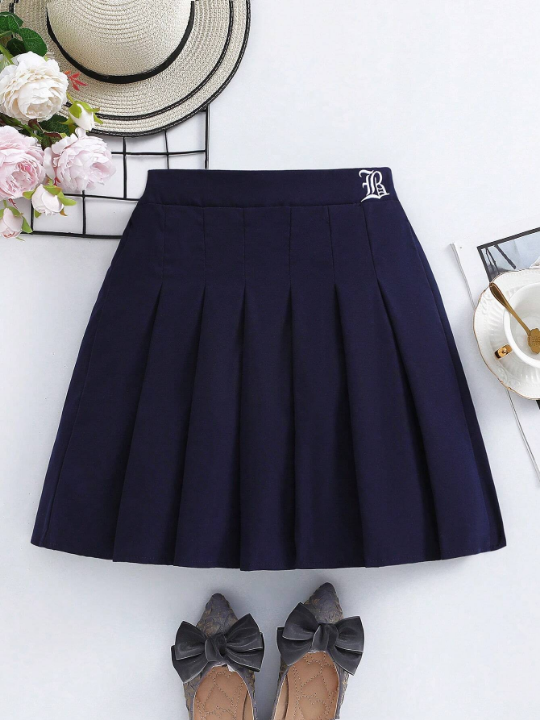 Teenage Girls' Alphabet Embroidery Pleated Skirt