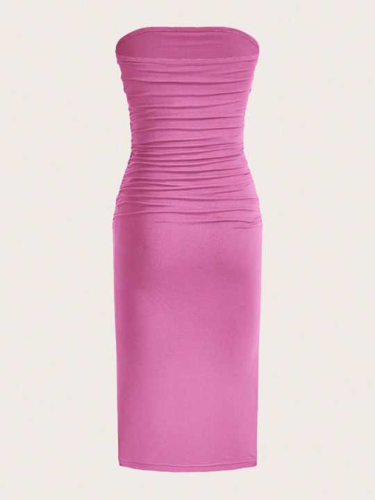 EZwear Solid Color Sleeveless Bodycon Strapless Dress