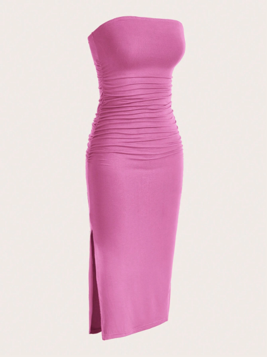 EZwear Solid Color Sleeveless Bodycon Strapless Dress