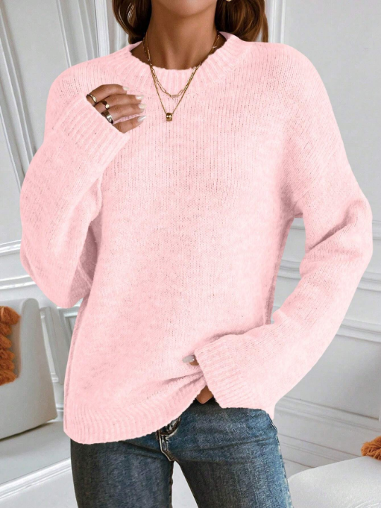 Essnce Women'S Solid Color Drop Shoulder Sweater