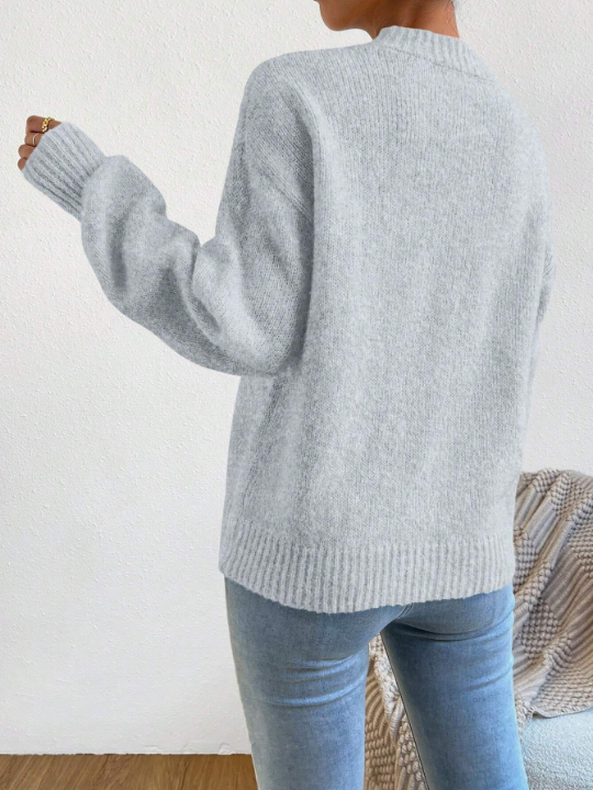 Solid Color Stand Collar Drop Shoulder Sweater