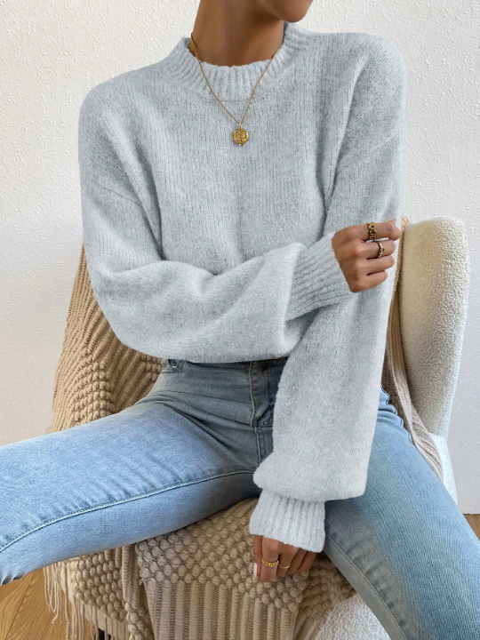 Solid Color Stand Collar Drop Shoulder Sweater