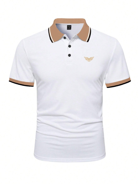 Manfinity Homme Men's Eagle Printed Button Half-Placket Color Block Polo Shirt