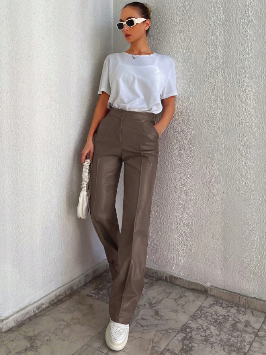 Frenchy Seam Detail Straight Leg PU Pants