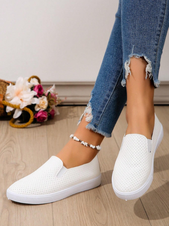 Women's Casual Sports Shoes, Spring/Autumn, White, Round Toe, Slip-On, Trendy