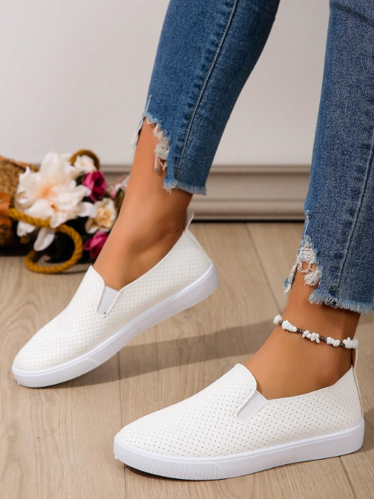 Women's Casual Sports Shoes, Spring/Autumn, White, Round Toe, Slip-On, Trendy