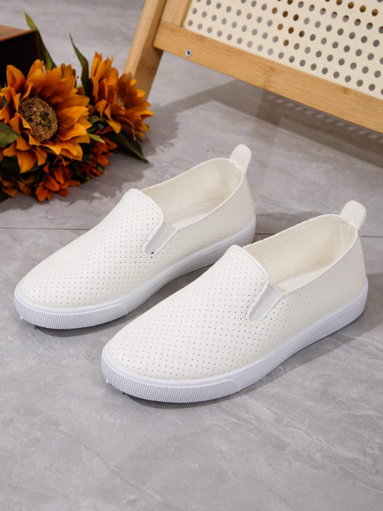 Women's Casual Sports Shoes, Spring/Autumn, White, Round Toe, Slip-On, Trendy