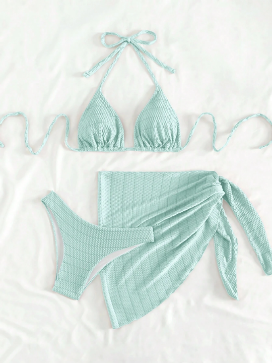 Solid Color Two-Piece Swimsuit Set