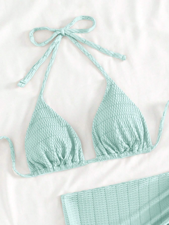 Solid Color Two-Piece Swimsuit Set