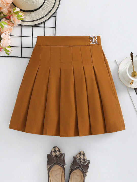 Teen Girls' Alphabet Embroidery Pleated Skirt
