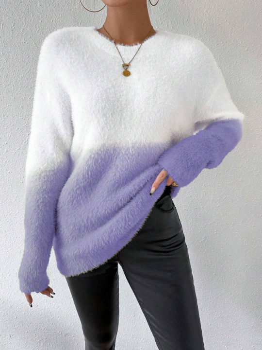 Essnce Women's Color Block Plush Loose Sweater