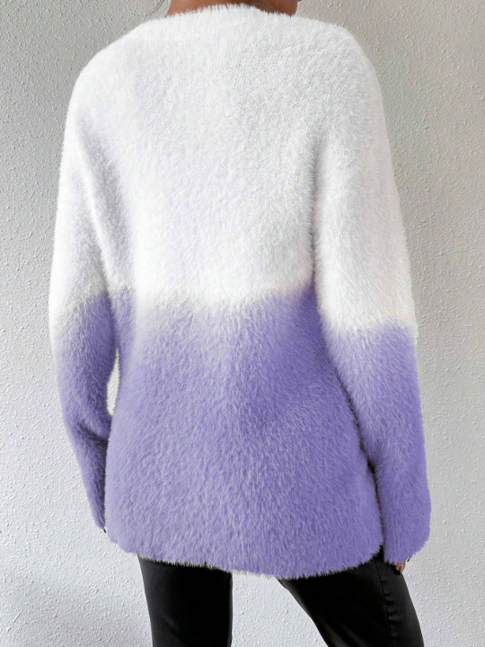 Essnce Women's Color Block Plush Loose Sweater