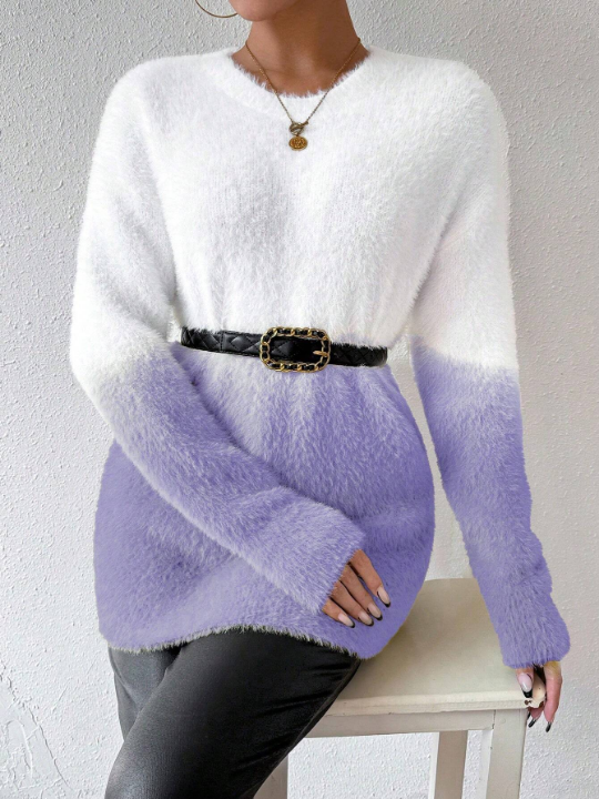 Essnce Women's Color Block Plush Loose Sweater