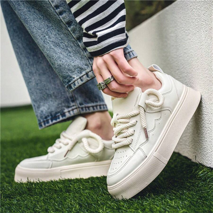 New Seasonal Leather Panel Thick-soled White Sneakers, Fashionable Casual Shoes & Student Trendy Shoes