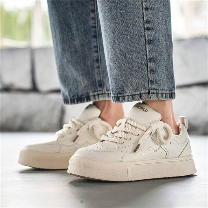 New Seasonal Leather Panel Thick-soled White Sneakers, Fashionable Casual Shoes & Student Trendy Shoes