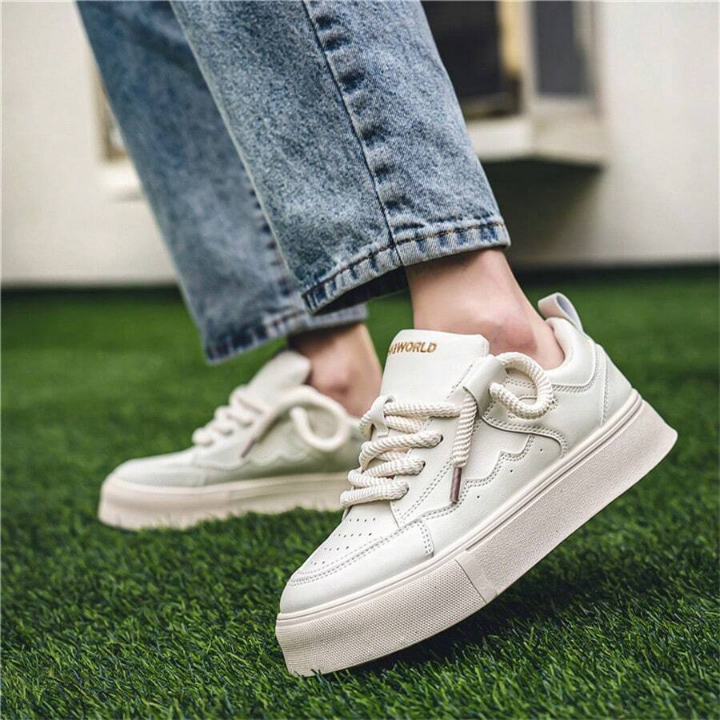 New Seasonal Leather Panel Thick-soled White Sneakers, Fashionable Casual Shoes & Student Trendy Shoes