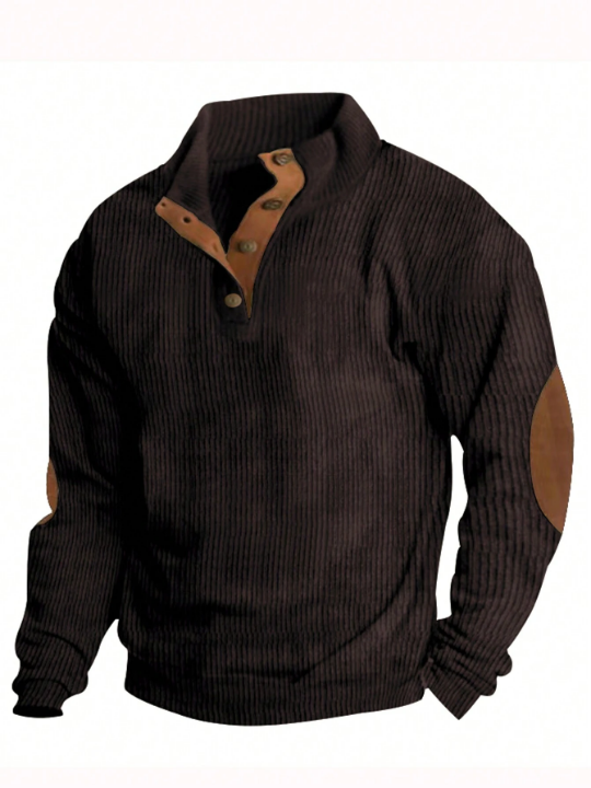 Men's Contrast Color Long Sleeve Polo Shirt