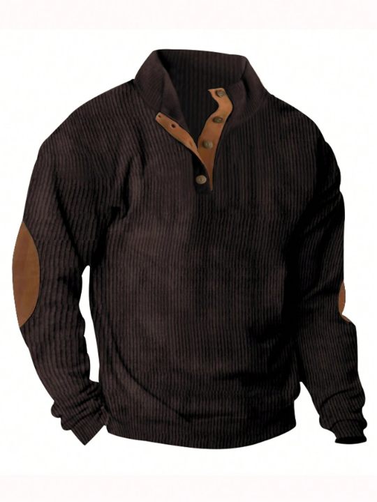 Men's Contrast Color Long Sleeve Polo Shirt