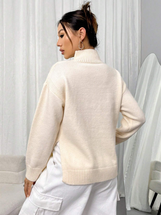 Women's Stand Collar Drop Shoulder Long Sleeve Sweater