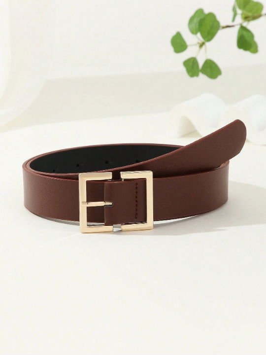 1pc Square Buckle Chinese Style Trendy Fashionable Literary & Retro Personalized Women's Belt, Suitable For Daily Wear & Party