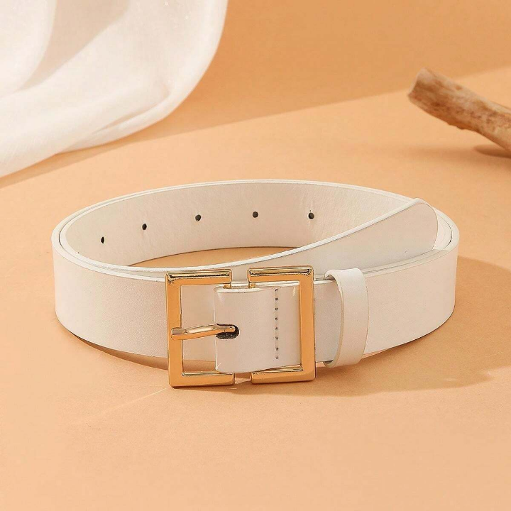 1pc Fashionable & Vintage & Personalized Ladies' Belt With Square Gold Buckle In Chinese Style For Daily Wear, Party And Gatherings Casual