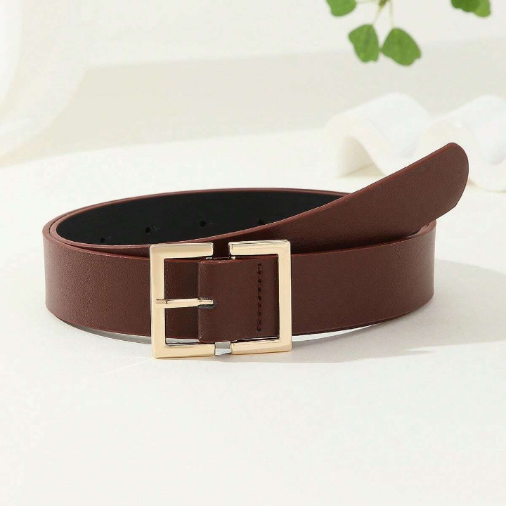 1pc Square Buckle Chinese Style Trendy Fashionable Literary & Retro Personalized Women's Belt, Suitable For Daily Wear & Party