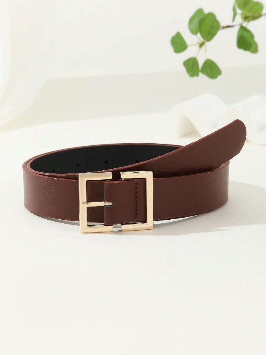 1pc Square Buckle Chinese Style Trendy Fashionable Literary & Retro Personalized Women's Belt, Suitable For Daily Wear & Party