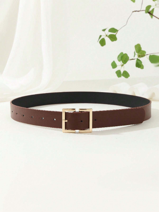 1pc Square Buckle Chinese Style Trendy Fashionable Literary & Retro Personalized Women's Belt, Suitable For Daily Wear & Party