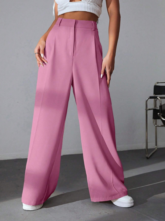 EZwear Women's Solid Color Wide Leg Pants