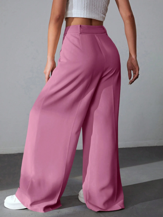 EZwear Women's Solid Color Wide Leg Pants