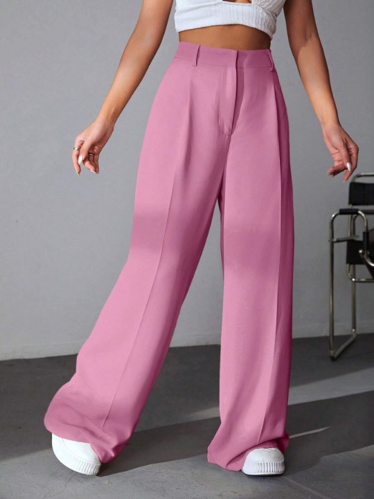 EZwear Women's Solid Color Wide Leg Pants