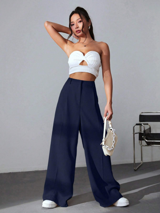 EZwear Solid Color High Waisted Pants