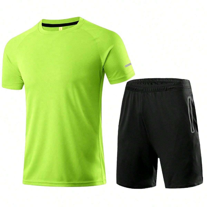 Men's Casual Quick Dry Short Sleeve T-Shirt For Outdoor Sports & Workout, Elastic And Loose Tops With Shorts Set Gym Clothes Men, Athletic Suit, Tracksuit Men Shorts Set