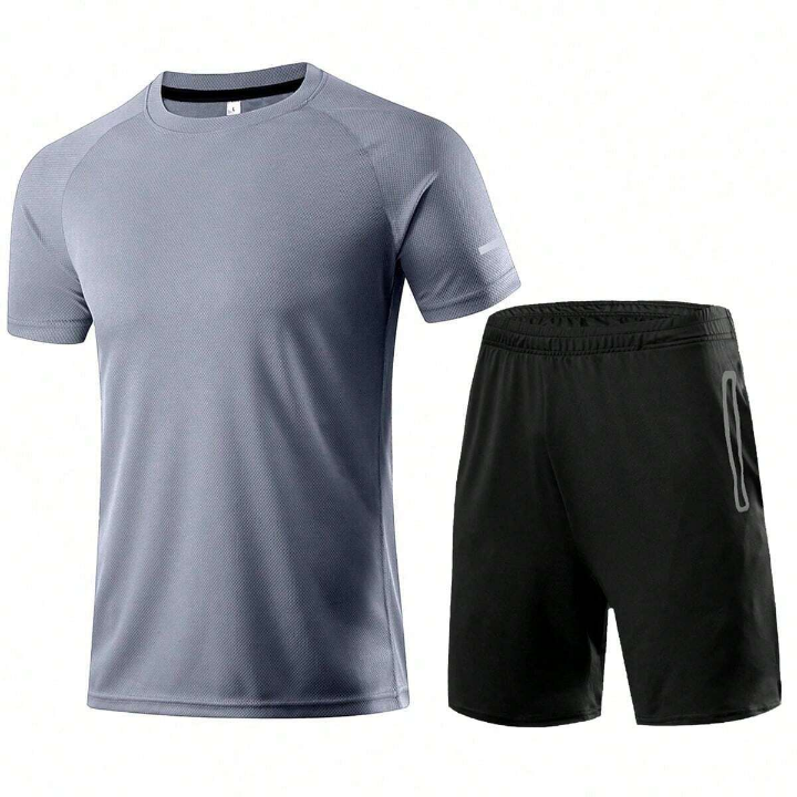 Men's Casual Fitness Wear Outdoor Sports Quick-Drying Short Sleeve T-Shirt And Shorts Set For Training And Running Gym Clothes Men, Athletic Suit, Tracksuit Men Shorts Set