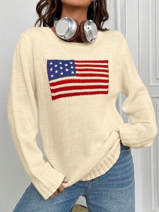 EZwear American Flag Pattern Sweater