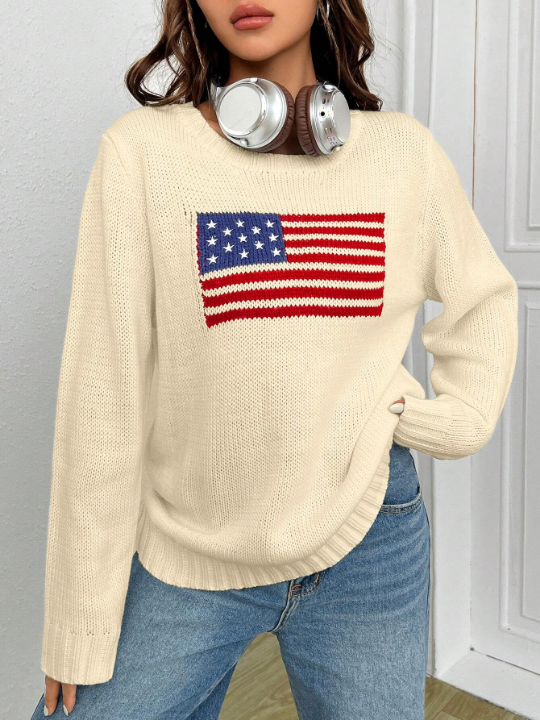 EZwear American Flag Pattern Sweater