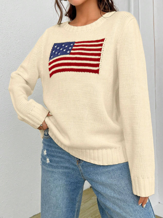 EZwear American Flag Pattern Sweater