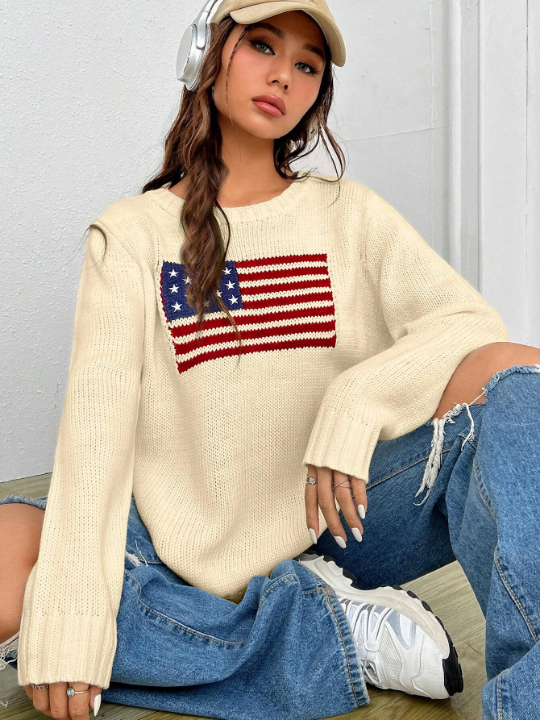 EZwear American Flag Pattern Sweater