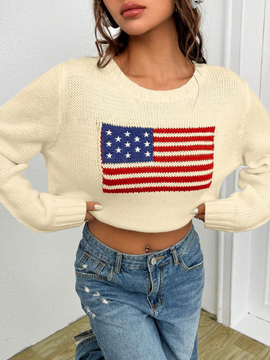 EZwear American Flag Pattern Sweater