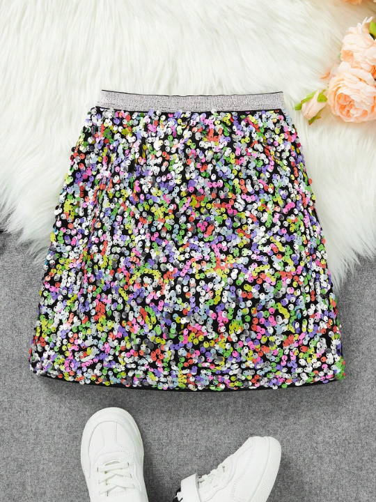 Girls' Colorful Sequin Decor Casual Skirt