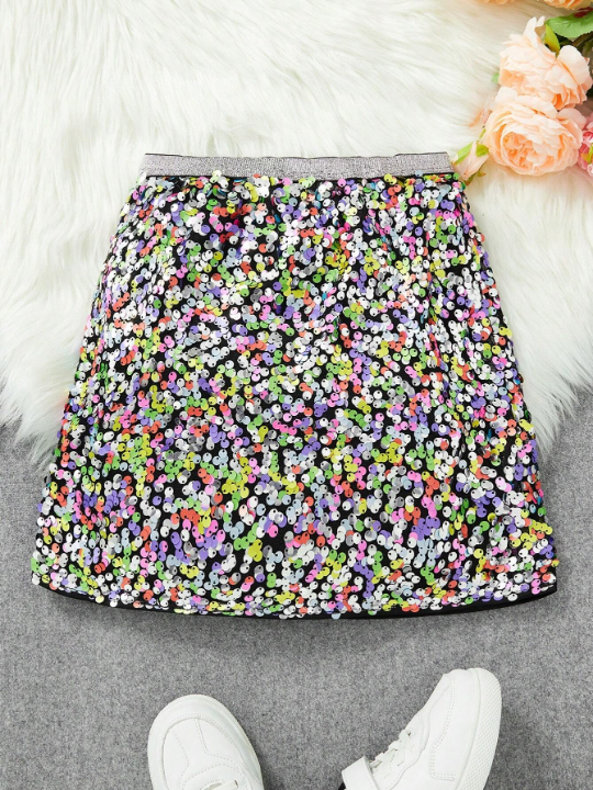 Girls' Colorful Sequin Decor Casual Skirt