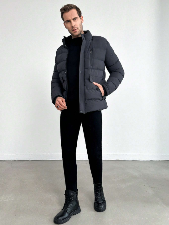 Men'S Stand Collar Padded Coat