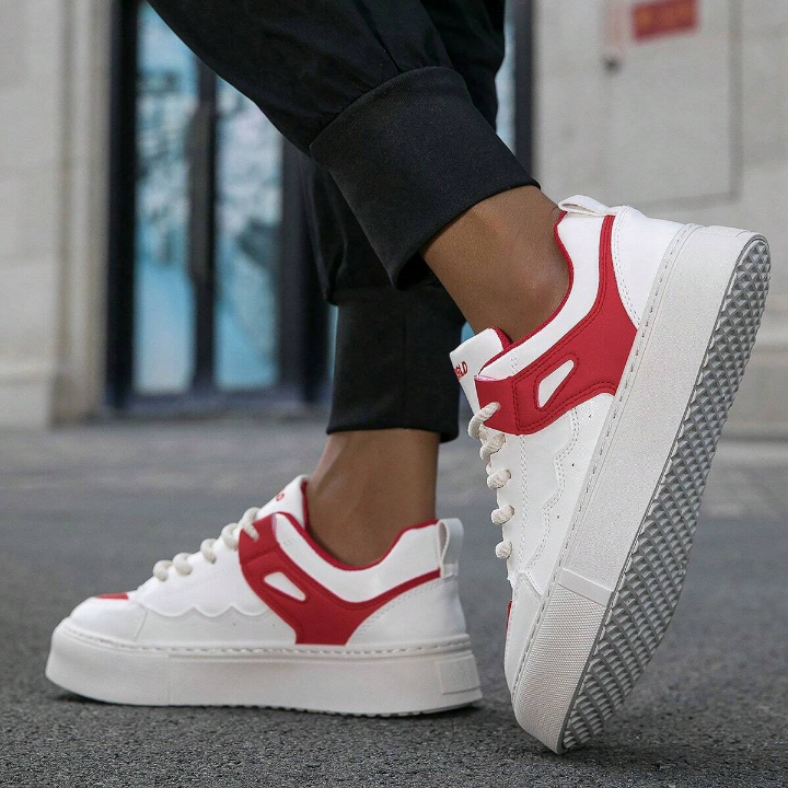 All-season New Arrival Thick-soled Leather Patch Sneakers, Fashionable Casual Shoes For Students