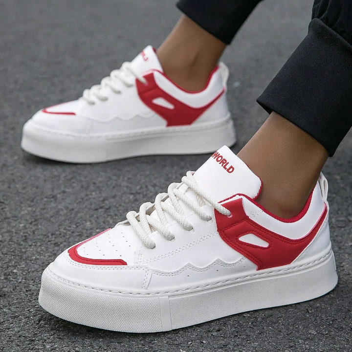 All-season New Arrival Thick-soled Leather Patch Sneakers, Fashionable Casual Shoes For Students