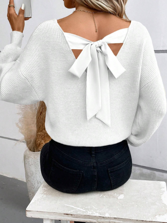 Frenchy Women's Drop Shoulder Sweater With Back Tie